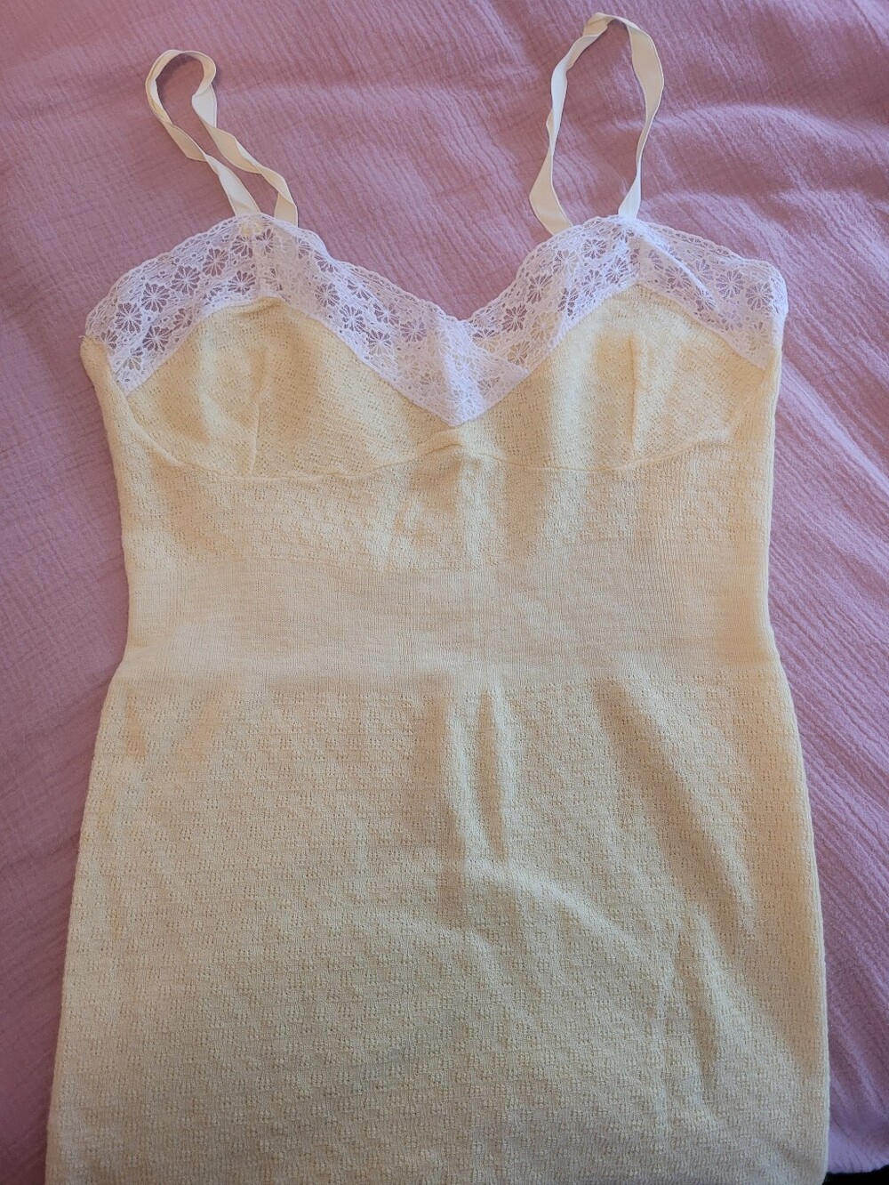 Women's Yellow Lace-Trim Knit Cami Top